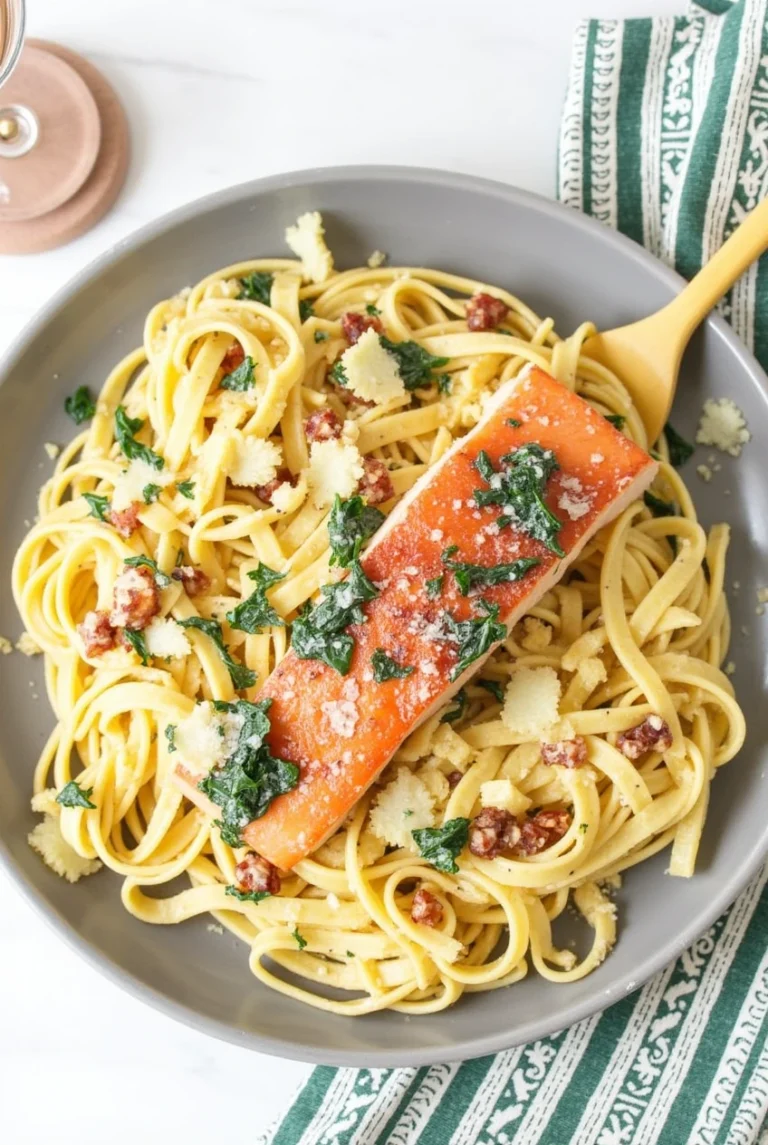 Rich & Creamy Tuscan Salmon Fettuccine Alfredo