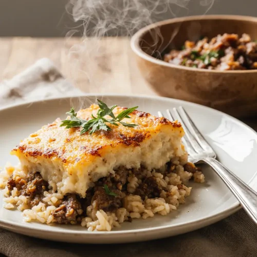 French Onion Ground Beef and Rice Casserole