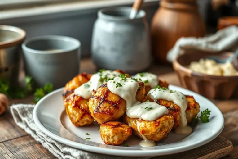Grilled Chicken Bites with Creamy Garlic Sauce