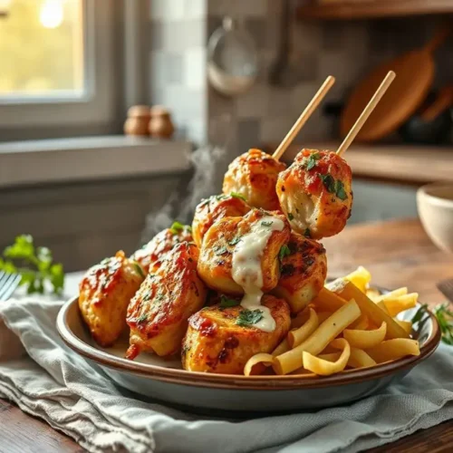 Air Fryer Garlic Parmesan Chicken Skewers